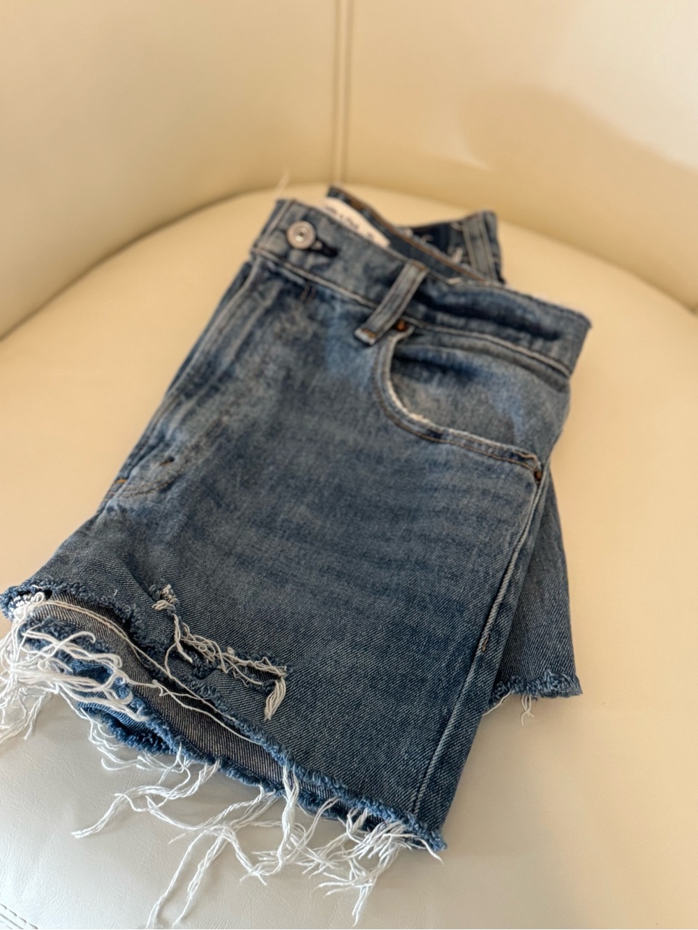 Frayed Hem Dark Wash Denim Shorts